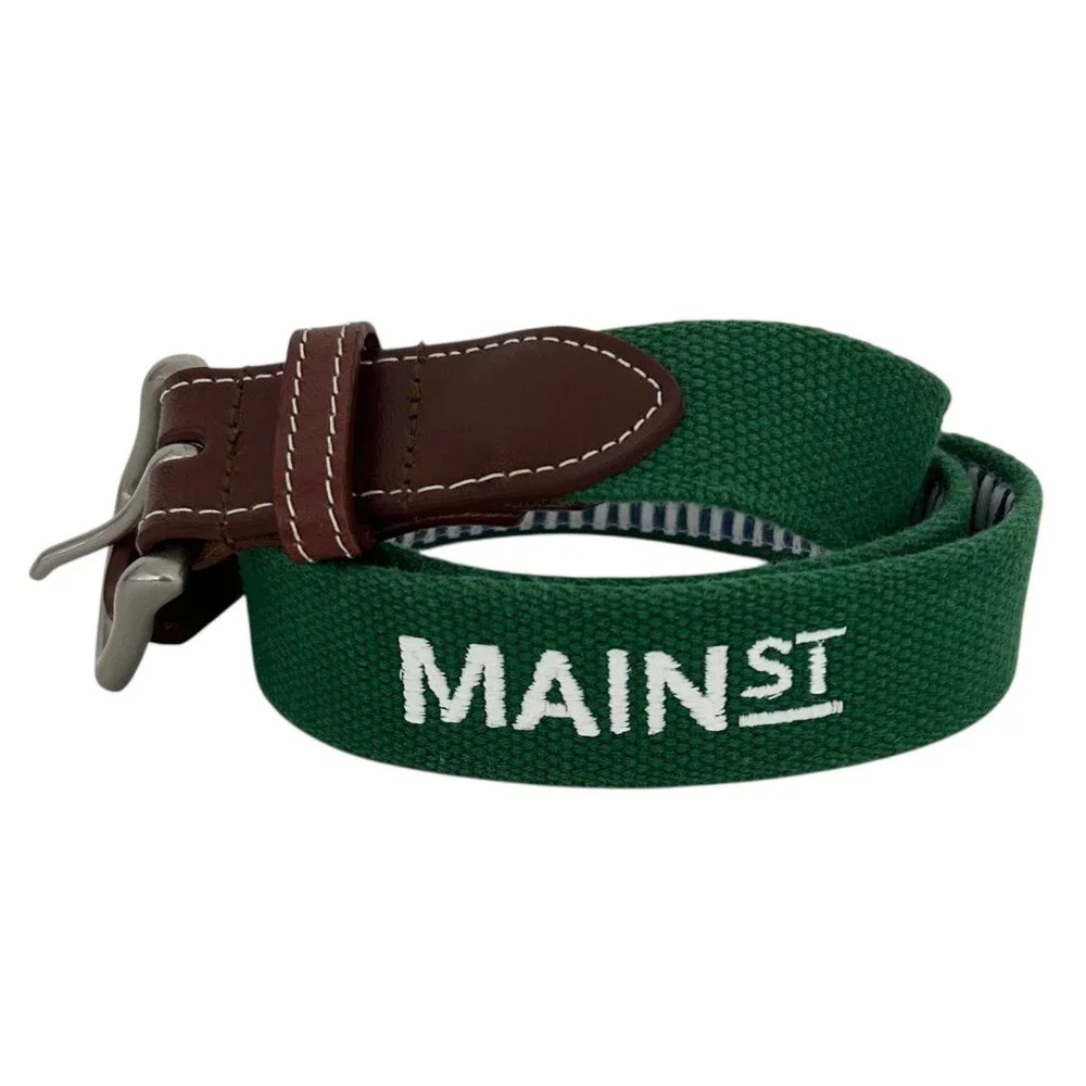J.T. Spencer Leather Canvas Embroidered Green Belt Size 38